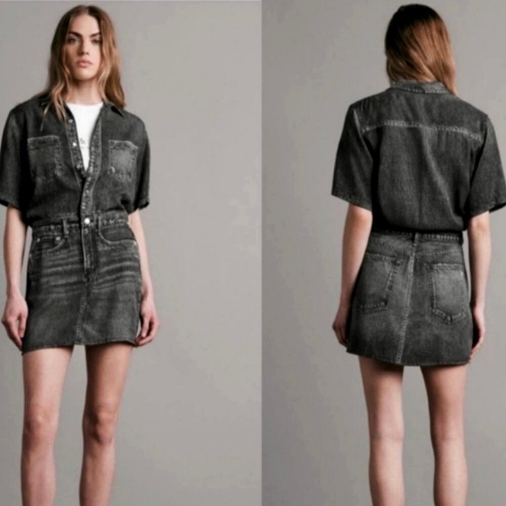 Rag & Bone Liquid Miramar Mini Dress Printed Tencel in black lack magic size S